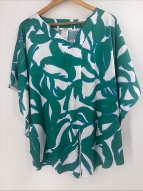 Chicos ocean blue and white tunic poncho top relaxed fit summer beach womens